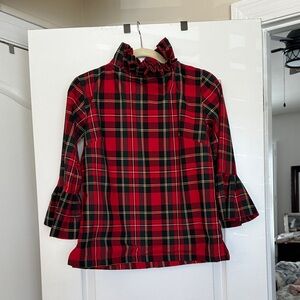 Elizabeth Wilson Plaid Ruffle Neck Blouse - Red
